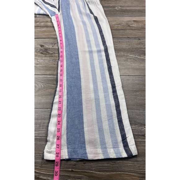 Indigo Rein Linen Blend Striped Wide Leg Pants Elastic Waist Pull-On Size L - Picture 8 of 11